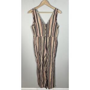 Urban Outfitters Sage Striped Button-Down Jumpsuit Cotton Blend Size Small Wm’s